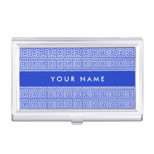 Greek Meander Key Squares Pattern Blue Business Card Case