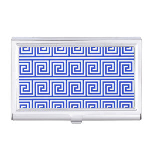 Greek Meander Key Squares Pattern Blue Business Card Case