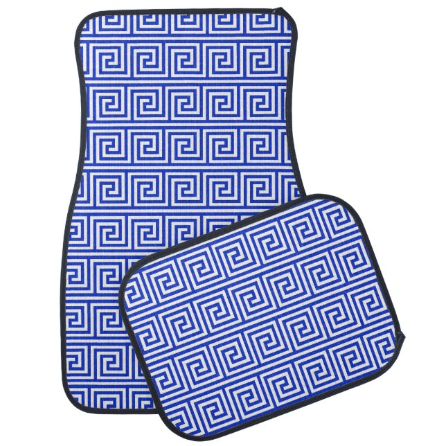 Greek Meander Key Squares Pattern Blue Car Floor Mat (Set)