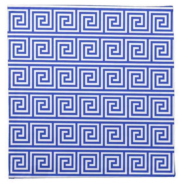 Greek Meander Key Squares Pattern Blue Cloth Napkin (Front)