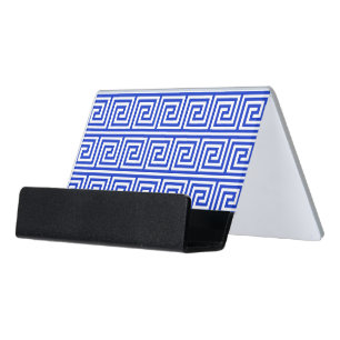 Greek Meander Key Squares Pattern Blue Desk Business Card Holder