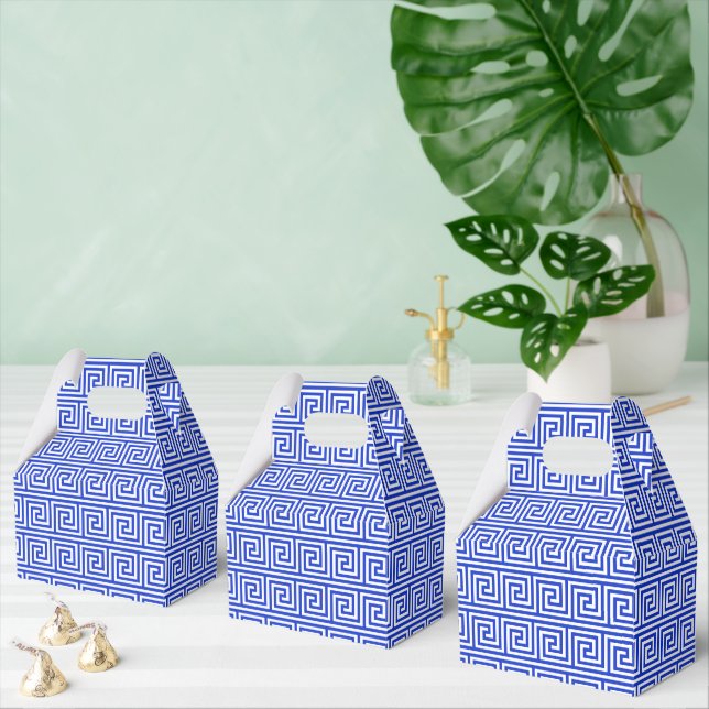 Greek Meander Key Squares Pattern Blue Favor Boxes (Multiple)