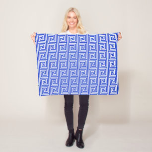 Greek Meander Key Squares Pattern Blue Fleece Blanket
