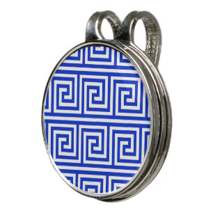 Greek Meander Key Squares Pattern Blue Golf Hat Clip