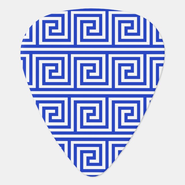 Greek Meander Key Squares Pattern Blue Guitar Pick (Front)