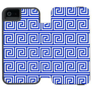 Greek Meander Key Squares Pattern Blue iPhone SE/5/5s Wallet Case