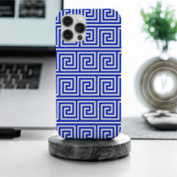Greek Meander Key Squares Pattern Blue