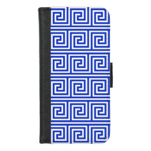Greek Meander Key Squares Pattern Blue iPhone 8/7 Wallet Case