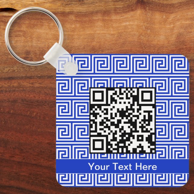 Greek Meander Key Squares Pattern Blue Keychain (Front)