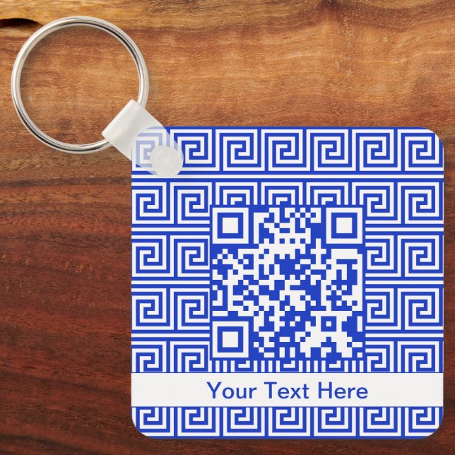Greek Meander Key Squares Pattern Blue Keychain (Front)