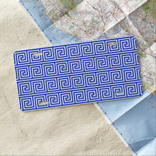 Greek Meander Key Squares Pattern Blue License Plate