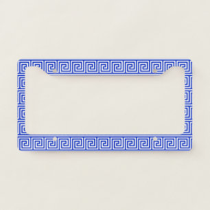 Greek Meander Key Squares Pattern Blue License Plate Frame