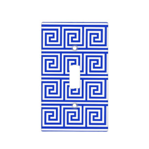 Greek Meander Key Squares Pattern Blue Light Switch Cover