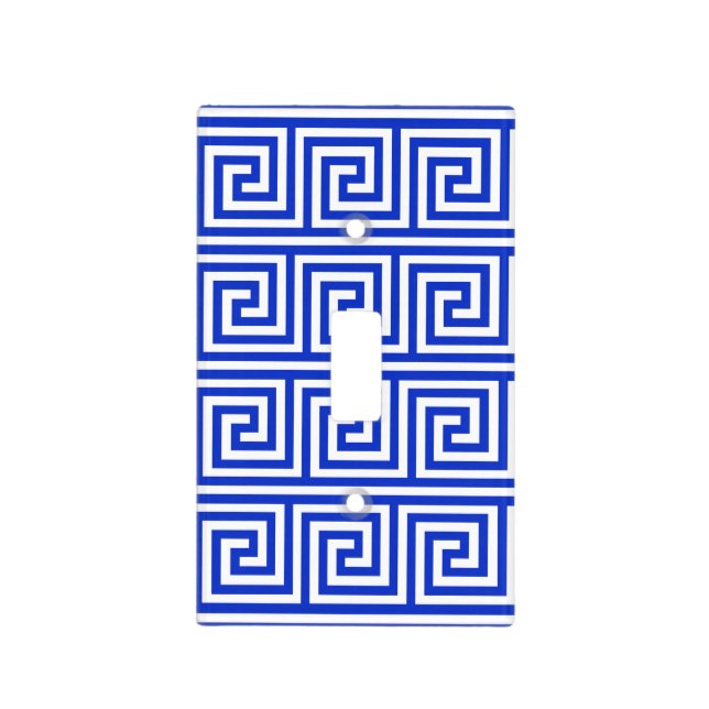 Greek Meander Key Squares Pattern Blue Light Switch Cover (Front)