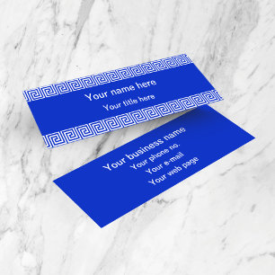 Greek Meander Key Squares Pattern Blue Mini Business Card