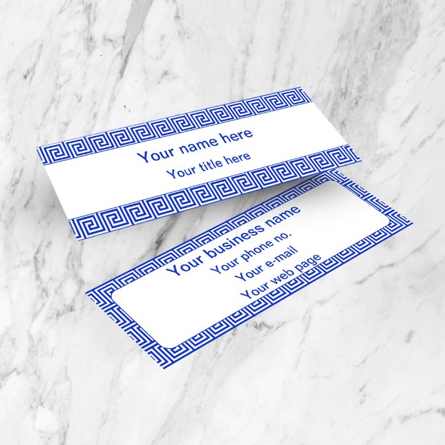 Greek Meander Key Squares Pattern Blue Mini Business Card (Creator Uploaded)