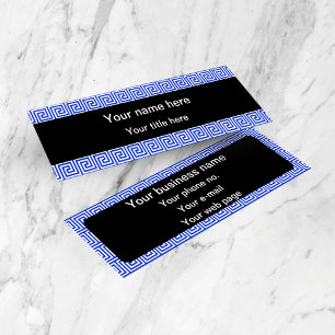 Greek Meander Key Squares Pattern Blue Mini Business Card