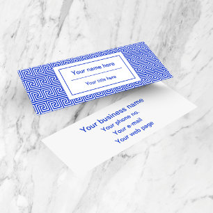 Greek Meander Key Squares Pattern Blue Mini Business Card