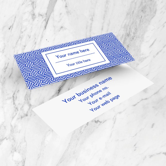 Greek Meander Key Squares Pattern Blue Mini Business Card (Creator Uploaded)