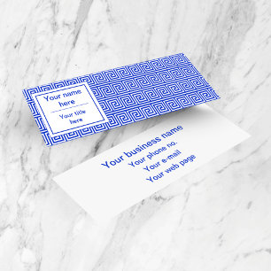 Greek Meander Key Squares Pattern Blue Mini Business Card
