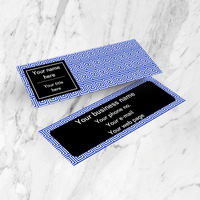 Greek Meander Key Squares Pattern Blue Mini Business Card (Creator Uploaded)