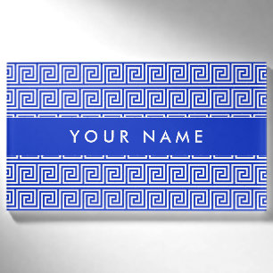 Greek Meander Key Squares Pattern Blue Name Tag