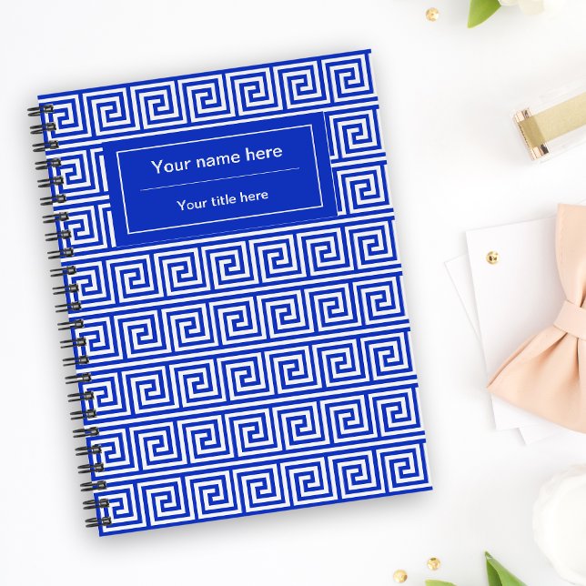 Greek Meander Key Squares Pattern Blue Notebook (Creator Uploaded)