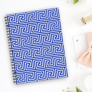 Greek Meander Key Squares Pattern Blue Notebook