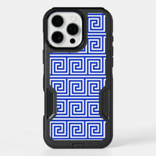 Greek Meander Key Squares Pattern Blue iPhone 16 Pro Max Case