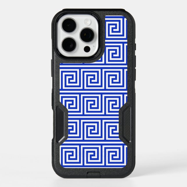 Greek Meander Key Squares Pattern Blue Otterbox iPhone Case (Back)