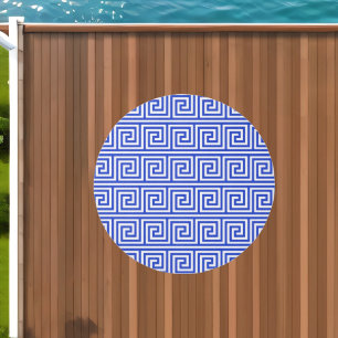 Greek Meander Key Squares Pattern Blue Outdoor Rug