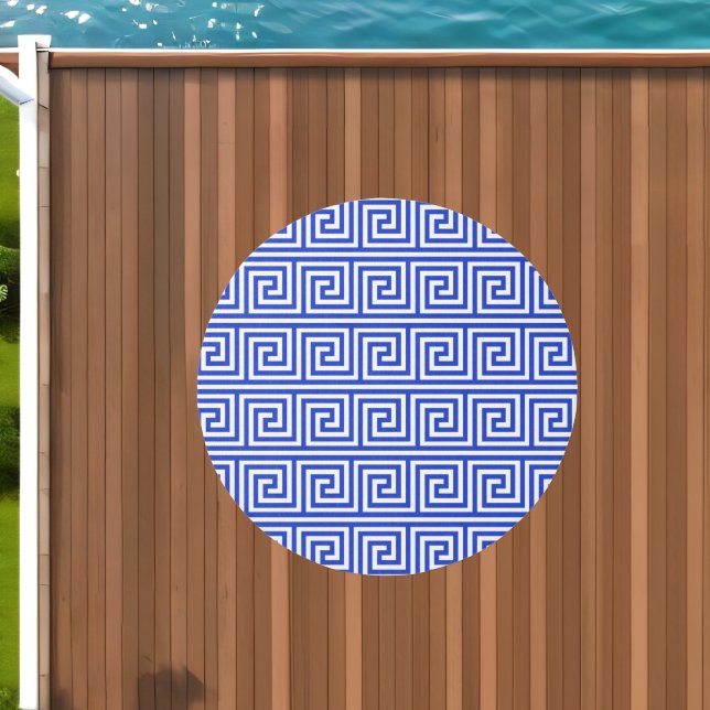 Greek Meander Key Squares Pattern Blue Outdoor Rug (Insitu (Outdoor 1))