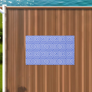 Greek Meander Key Squares Pattern Blue Outdoor Rug