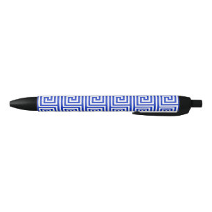Greek Meander Key Squares Pattern Blue Pen