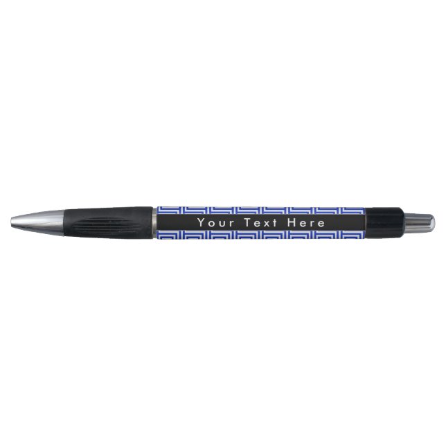Greek Meander Key Squares Pattern Blue Pen (Front)