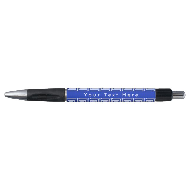 Greek Meander Key Squares Pattern Blue Pen (Front)
