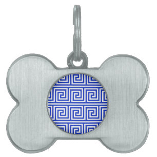 Greek Meander Key Squares Pattern Blue Pet ID Tag