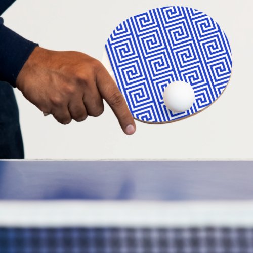 Greek Meander Key Squares Pattern Blue Ping Pong Paddle