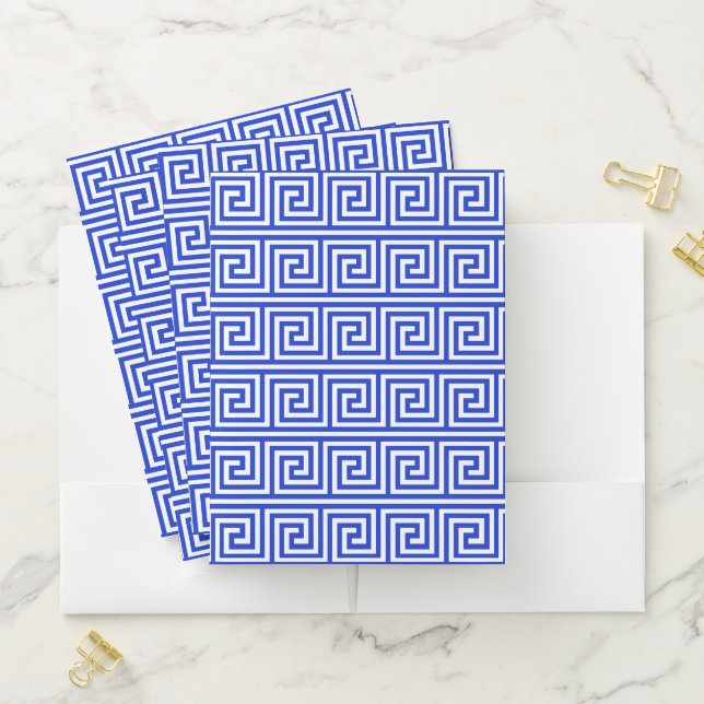 Greek Meander Key Squares Pattern Blue Pocket Folder (In Situ)