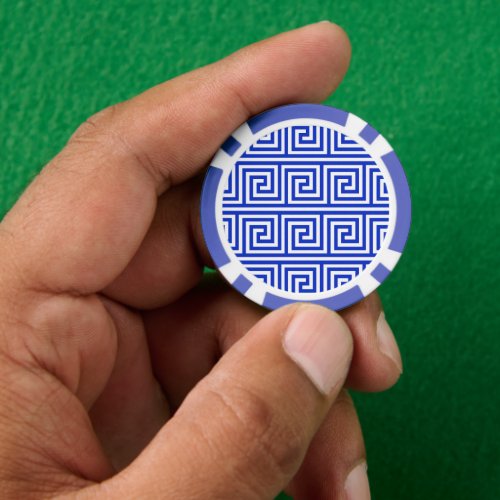 Greek Meander Key Squares Pattern Blue Poker Chips