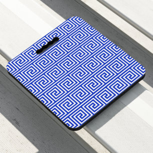 Greek Meander Key Squares Pattern Blue Seat Cushion