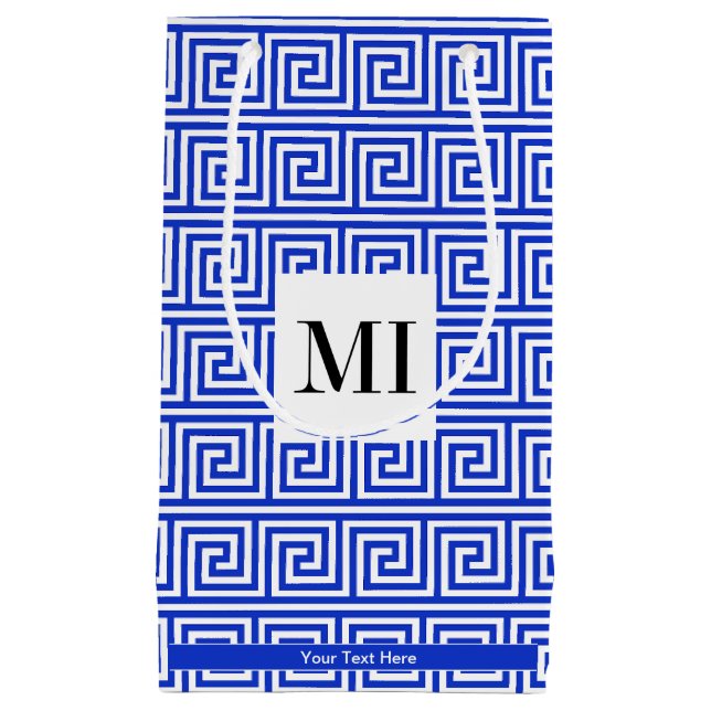 Greek Meander Key Squares Pattern Blue Small Gift Bag (Front)