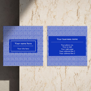 Greek Meander Key Squares Pattern Blue Square Business Card