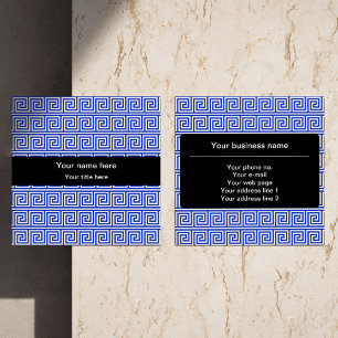 Greek Meander Key Squares Pattern Blue Square Business Card