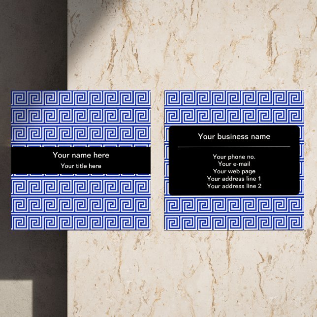 Greek Meander Key Squares Pattern Blue Square Business Card (Creator Uploaded)