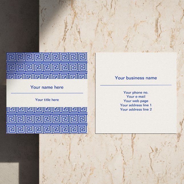 Greek Meander Key Squares Pattern Blue Square Business Card (Creator Uploaded)