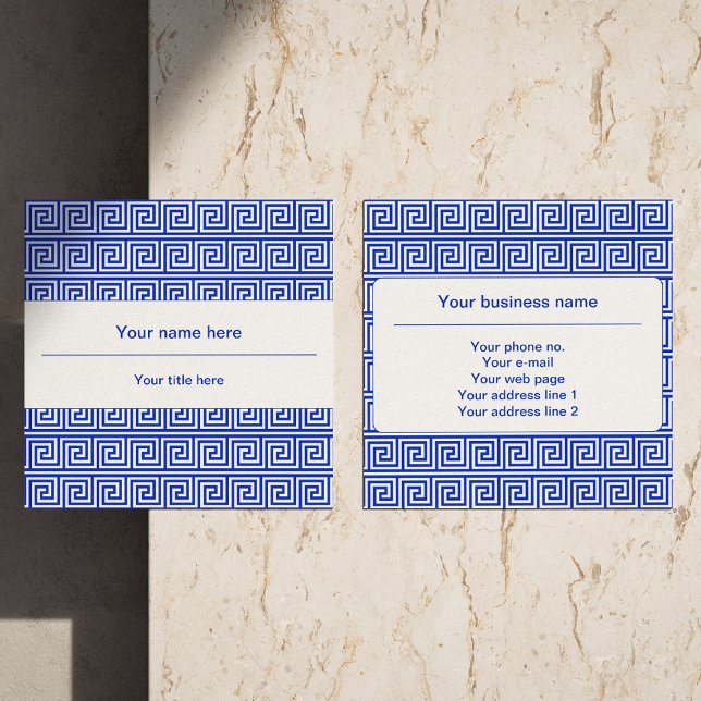Greek Meander Key Squares Pattern Blue Square Business Card (Creator Uploaded)
