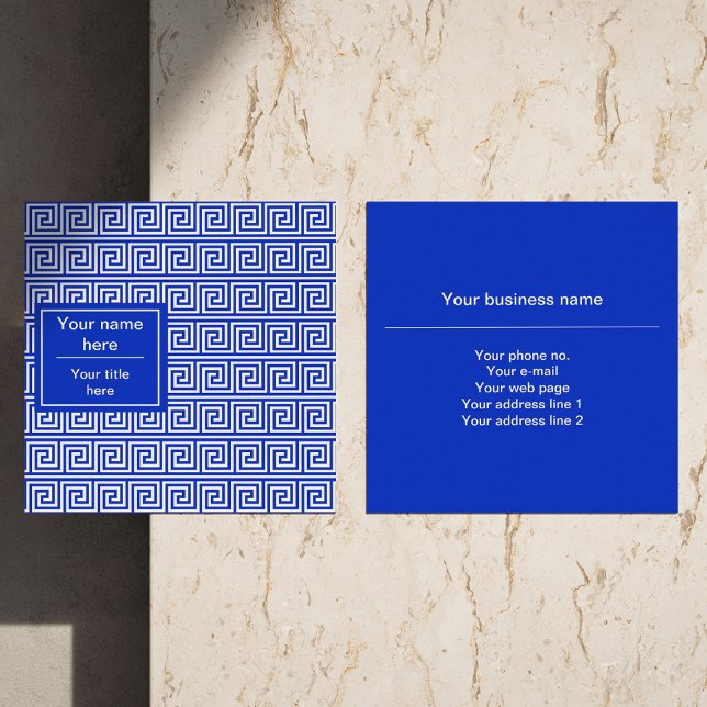 Greek Meander Key Squares Pattern Blue Square Business Card (Creator Uploaded)