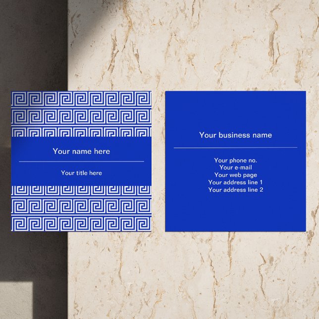 Greek Meander Key Squares Pattern Blue Square Business Card (Creator Uploaded)