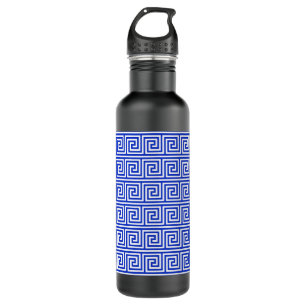 Greek Meander Key Squares Pattern Blue Stainless Steel Water Bottle